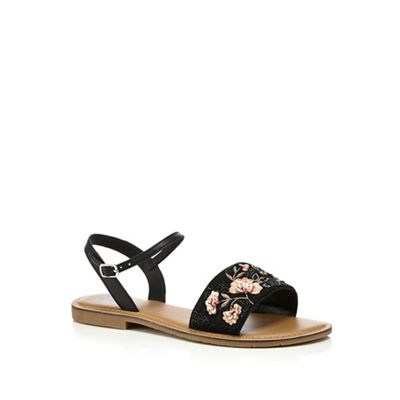 Multi-coloured floral embroidered sandals